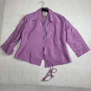 ICE Silk Purple Long Sleeve Collared Tie Front Blouse Top Women's Medium‎